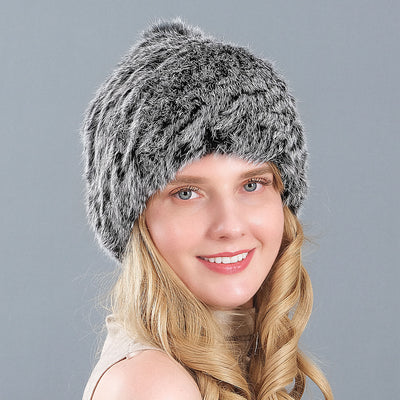 Hand-knitted Rabbit Fur Hat