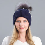 Rabbit Hair Blended Pearl Knitted Hat