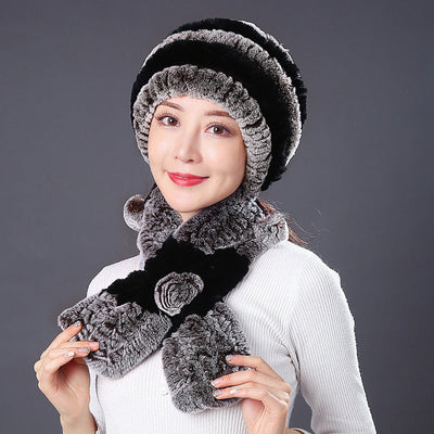 Rabbit Fur Hat Winter Rabbit Hat Scarf Set