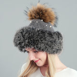 Thickened Rabbit Hair Blended Pearl Knitted Hat
