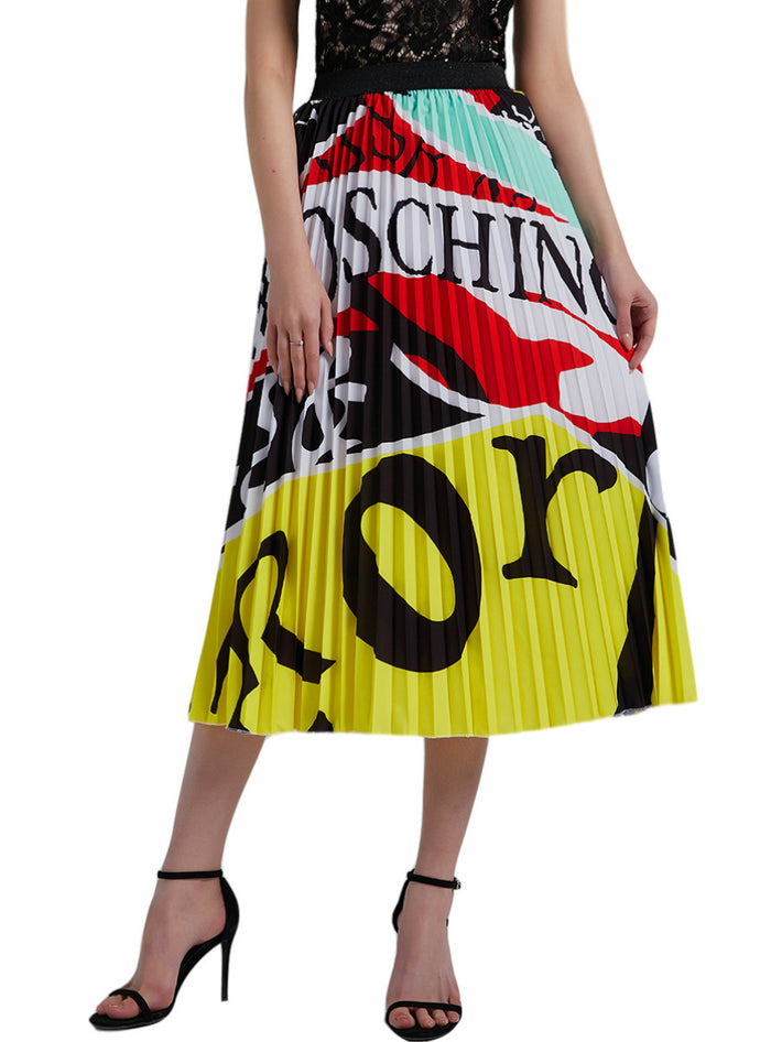 Color Matching Graffiti Pleated Skirt Printed Skirt