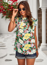 Loose Casual Sleeveless Floral Shirt