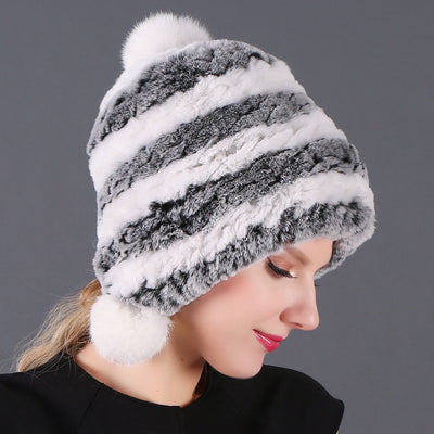 Three-ball Ear Protection Rex Rabbit Fur Hat