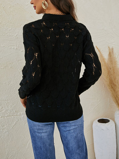 V-neck Fish-scale Hollow Sweater