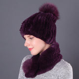 Rex Rabbit Fur Hat Scarf Winter Two-piece Set