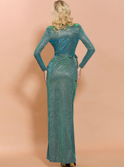 Bronzing Split Long Aleeve Ladies Dress