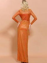 Bronzing Split Long Aleeve Ladies Dress