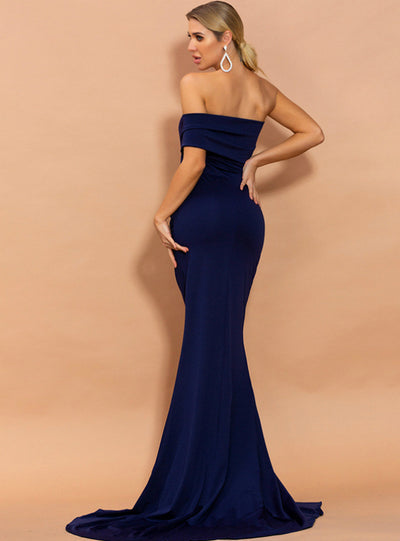 Single Shoulder Evening Dress Long Fashion Slim Split