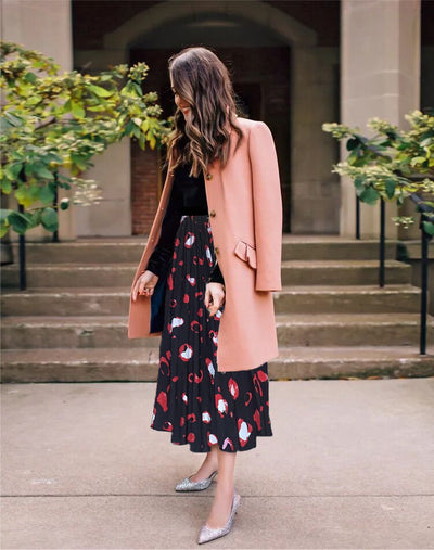 Elastic Pleated Skirt Organ Pleat Mid-length Skirt