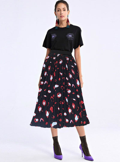 Elastic Pleated Skirt Organ Pleat Mid-length Skirt