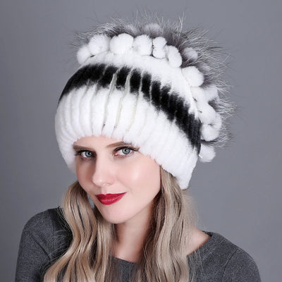 Rex Rabbit Fox Fur Hat Female Genuine Fur Caps