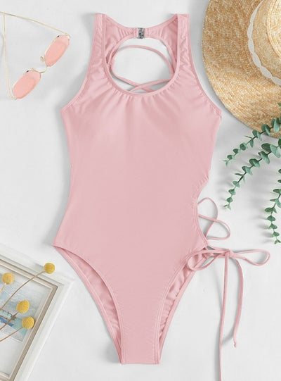 Sexy Hollow Lace Up One Piece Bikini