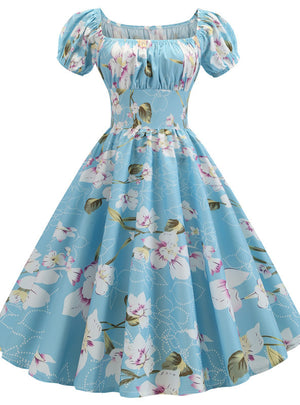 Blue Print Square Short Prom Dress