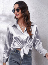 Satin Silk-like Long Sleeve Shirt