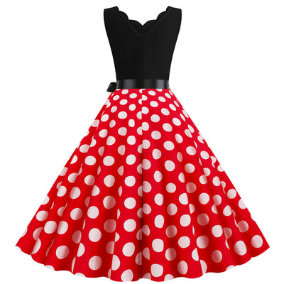 Sleeveless V-neck Wave Print Dress