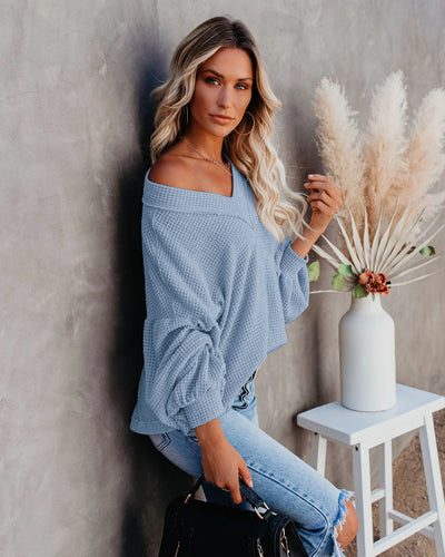 Loose V-neck Lantern Sleeve Top