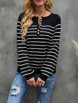 Striped Pullover Button Cardigan Sweater