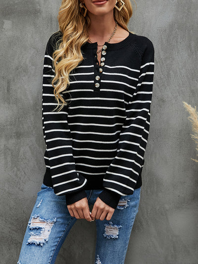 Striped Pullover Button Cardigan Sweater