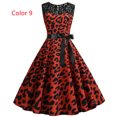 Retro Sleeveless Lace Stitching Print Dress