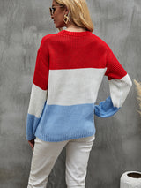 Lantern Loose Sleeve Pullover Contrast Color Sweater