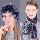Warm Pineapple Rex Rabbit Fur Hat Scarf Set