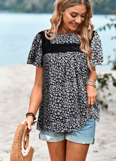 Printed Short-sleeved Round Neck Shirt