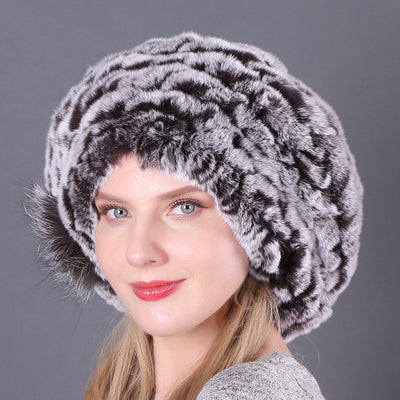 Women Rex Hat Fur Braided Beret