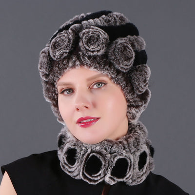Rex Fur Warm Hat Scarf Two-piece Set