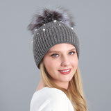 Rabbit Hair Blended Pearl Knitted Hat