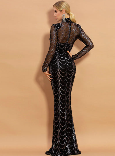 Round Neck Long Sleeve Trailing Striped Sequins