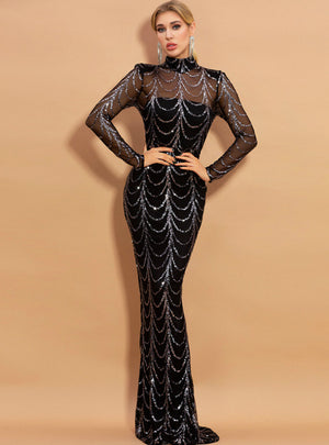 Round Neck Long Sleeve Trailing Striped Sequins