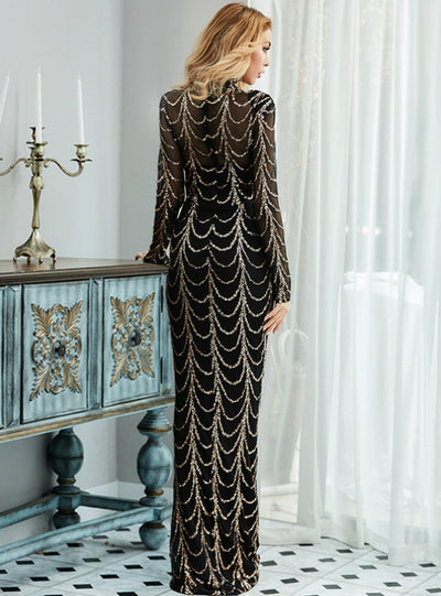 Round Neck Long Sleeve Trailing Striped Sequins