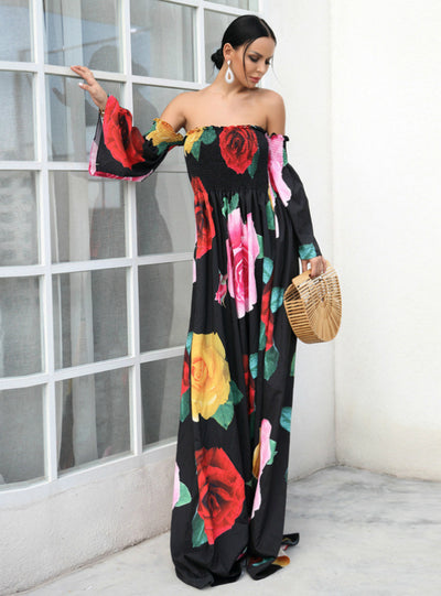 Tube Top Printed Off the Shoulder Holiday Dress
