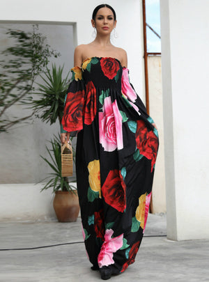 Tube Top Printed Off the Shoulder Holiday Dress