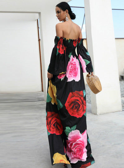 Tube Top Printed Off the Shoulder Holiday Dress