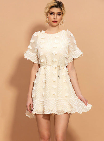 Black Embroidered Backless Short Sleeve Dress