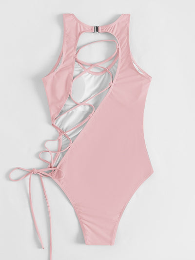 Sexy Hollow Lace Up One Piece Bikini