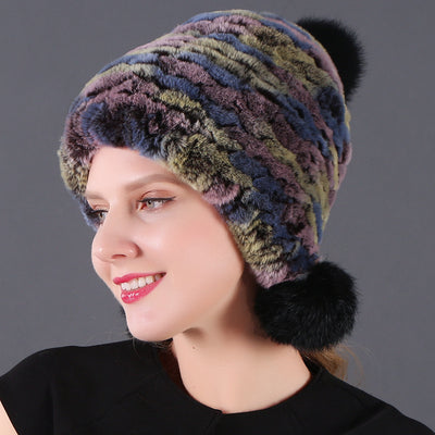 Three-ball Ear Protection Rex Rabbit Fur Hat