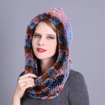Rex Fur Hat Scarf Integrated Hat Scarf Dual-purpose