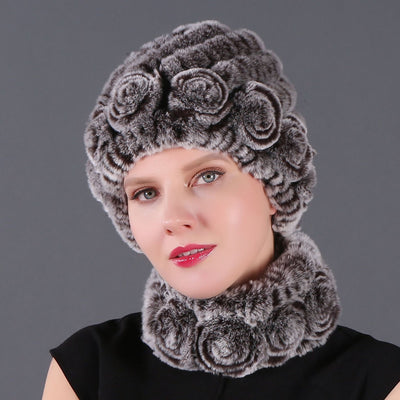 Rex Fur Warm Hat Scarf Two-piece Set