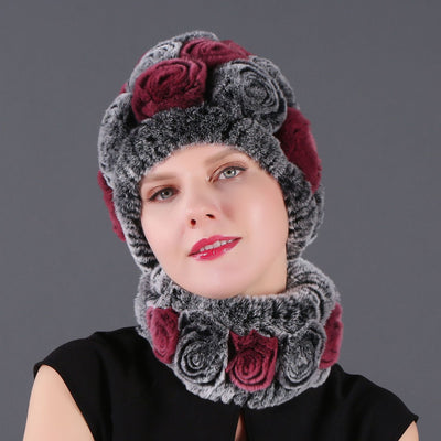 Women Rex Hair Rose Hat Scarf Set