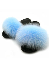 Summer Women Fox Fur Slippers Real Fur Slides Female