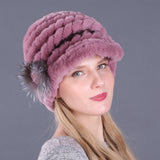 Woman Warm Rex Rabbit Hair Knitted Hat