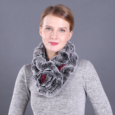 Lotus Leaf Rex Rabbit Fur Scarf Warm Fur Scarf
