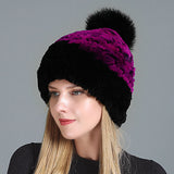 Women's Rex Fur Hat Fox Fur Ball Wool Hat