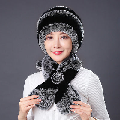 Rabbit Fur Hat Winter Rabbit Hat Scarf Set