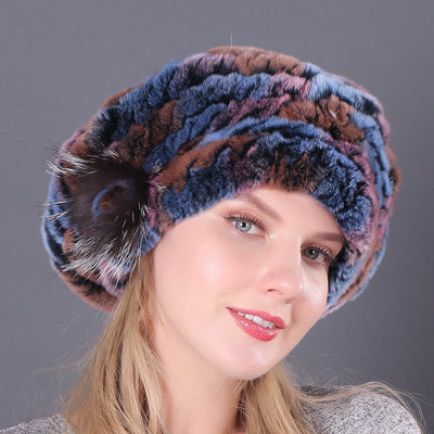 Women Rex Hat Fur Braided Beret