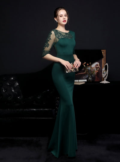 Short Sleeve Mermaid Lace Beading Prom Dress