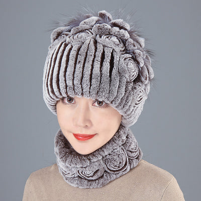 Rabbit Fur Straw Hat Scarf Two-piece Suit