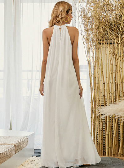 White Boho Solid Color Chiffon Long Dress